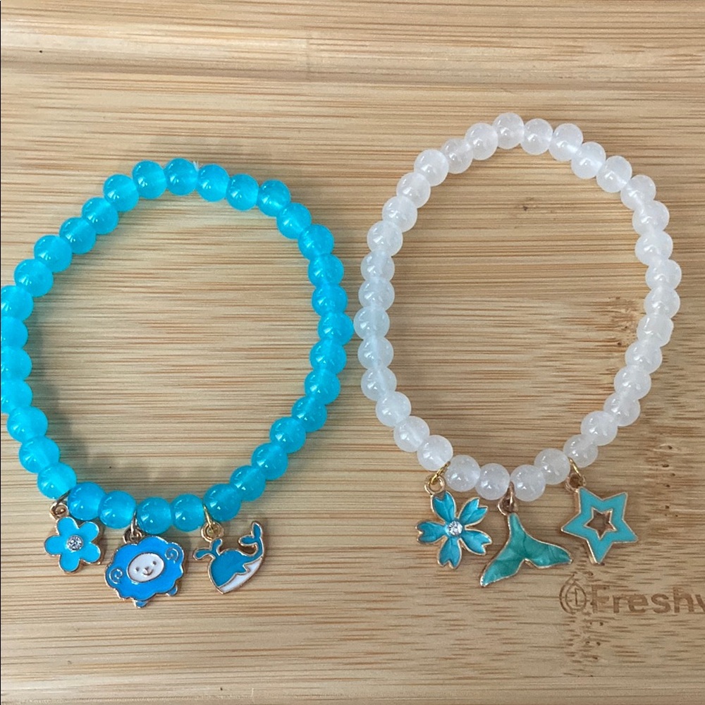 Blue and White Beaded Charm Bracelets